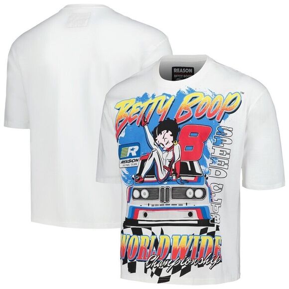 Betty Boop Reason Men’s White Racing Short Sleeve Graphic T-Shirt  Tee XXL - Picture 1 of 10